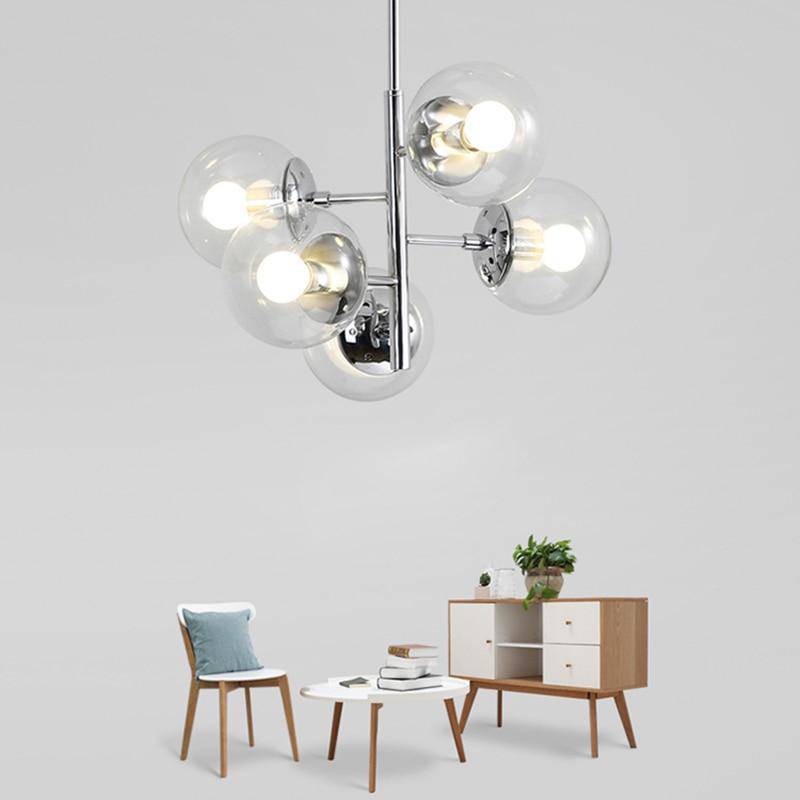 Suspension design LED chromée et boule en verre