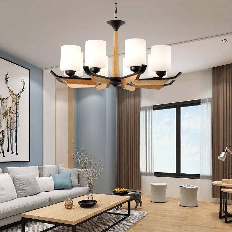Lustre LED en bois avec lampes cylindriques en verre Contemporary