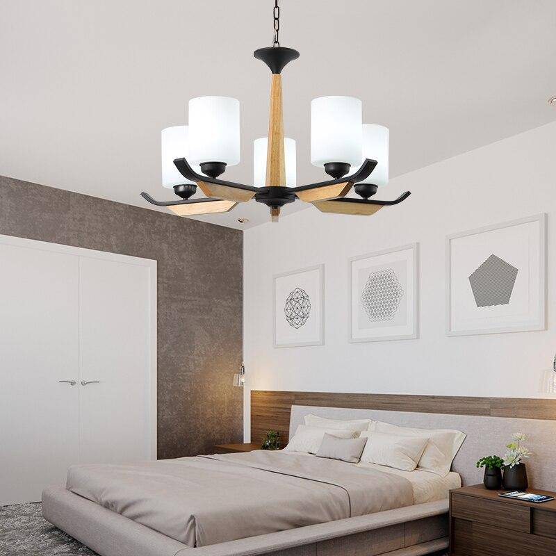 Lustre LED en bois avec lampes cylindriques en verre Contemporary