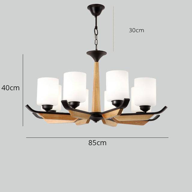 Lustre LED en bois avec lampes cylindriques en verre Contemporary