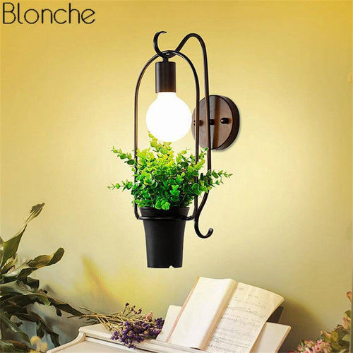 wall lamp retro metal wall with flower pot holder