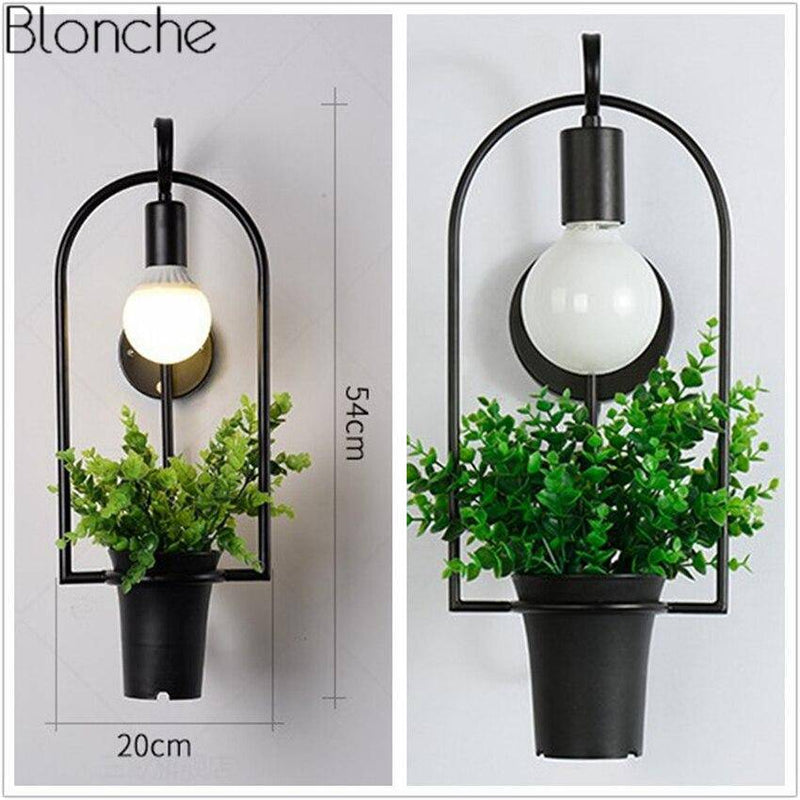 wall lamp retro metal wall with flower pot holder