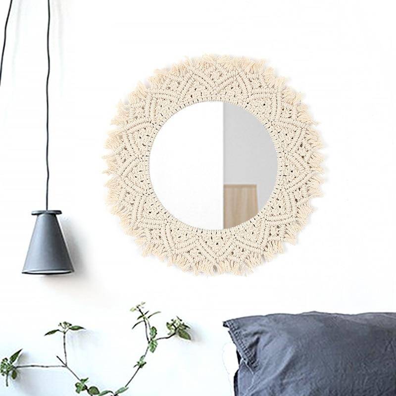 Round decorative wall mirror in Tapestry fabric