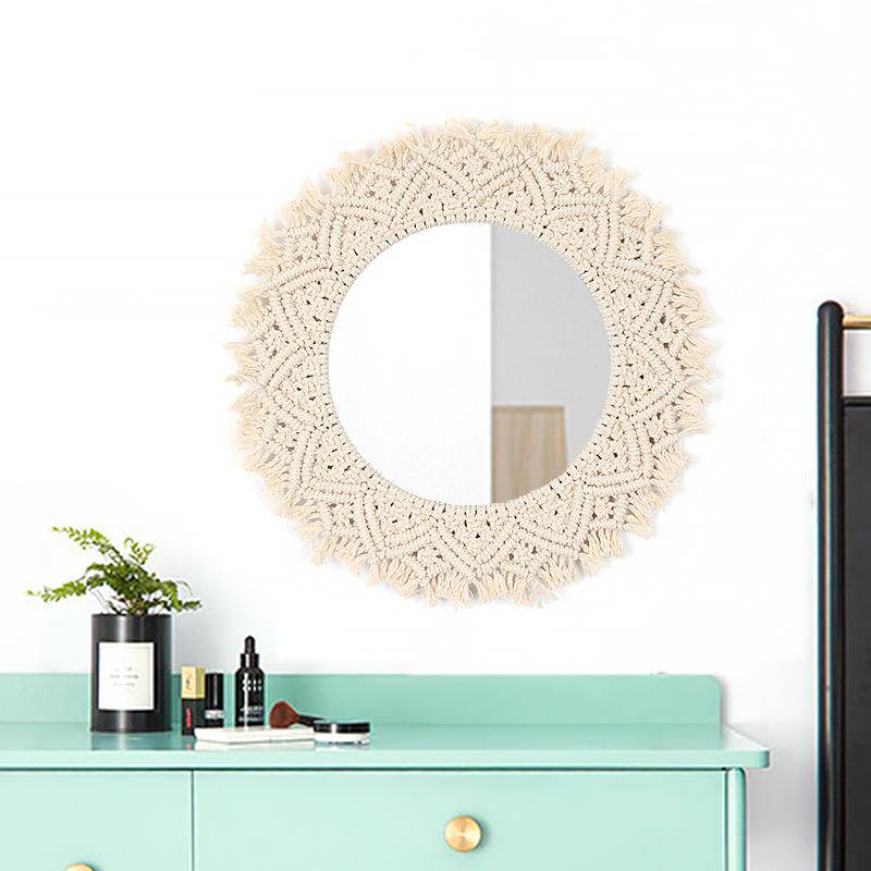 Round decorative wall mirror in Tapestry fabric