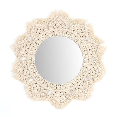 Round decorative wall mirror with flower in Tapestry fabric