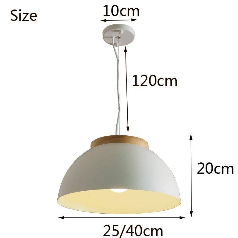 Lámpara de suspensión media bola de metal blanco con base de madera