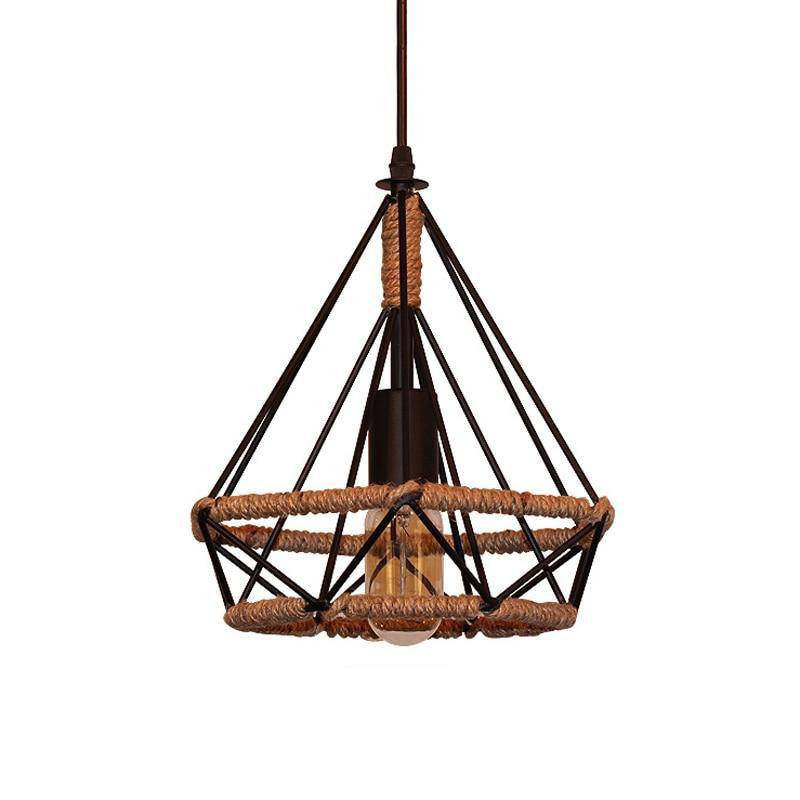 pendant light vintage style cage with ropes Rope