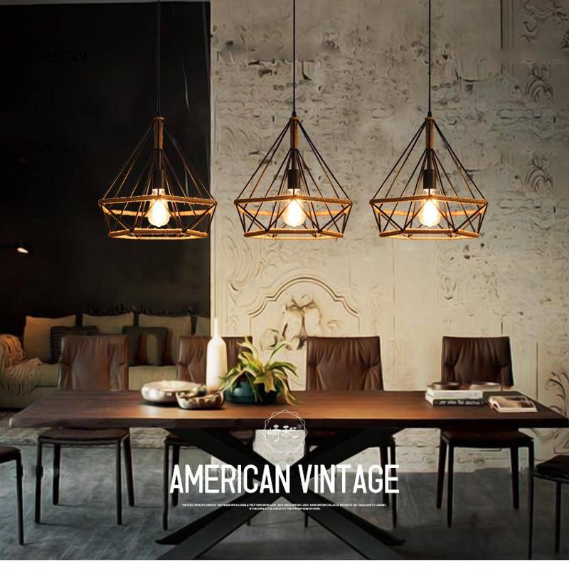 pendant light vintage style cage with ropes Rope