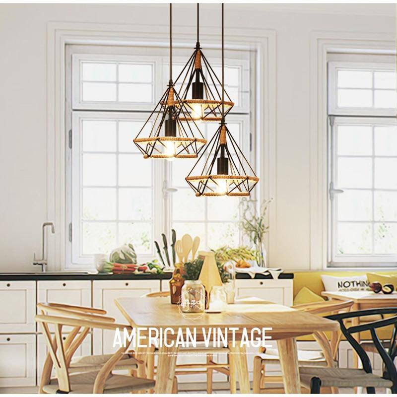 pendant light vintage style cage with ropes Rope