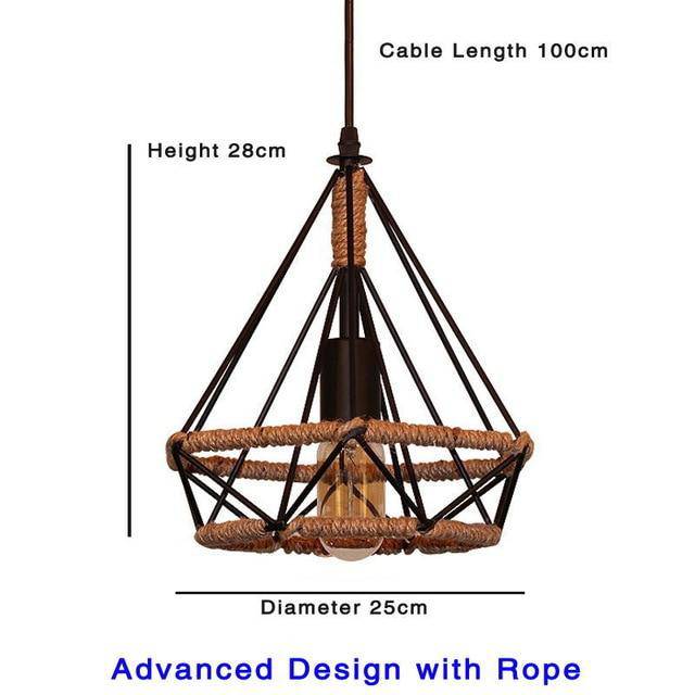 pendant light vintage style cage with ropes Rope