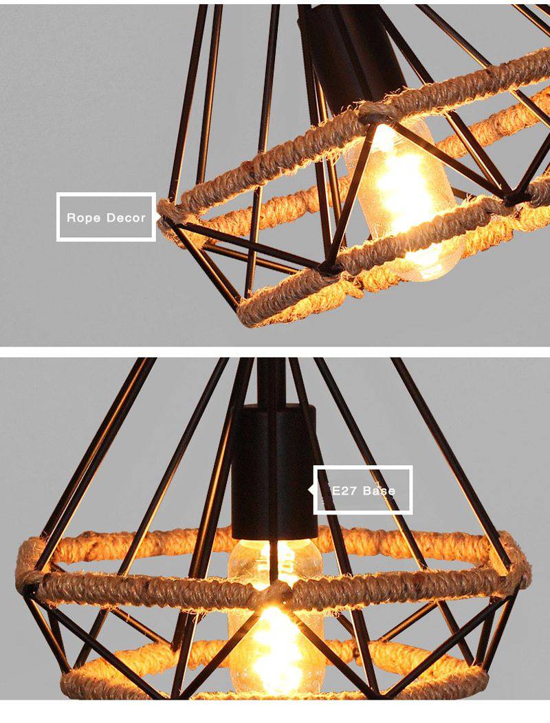 pendant light vintage style cage with ropes Rope