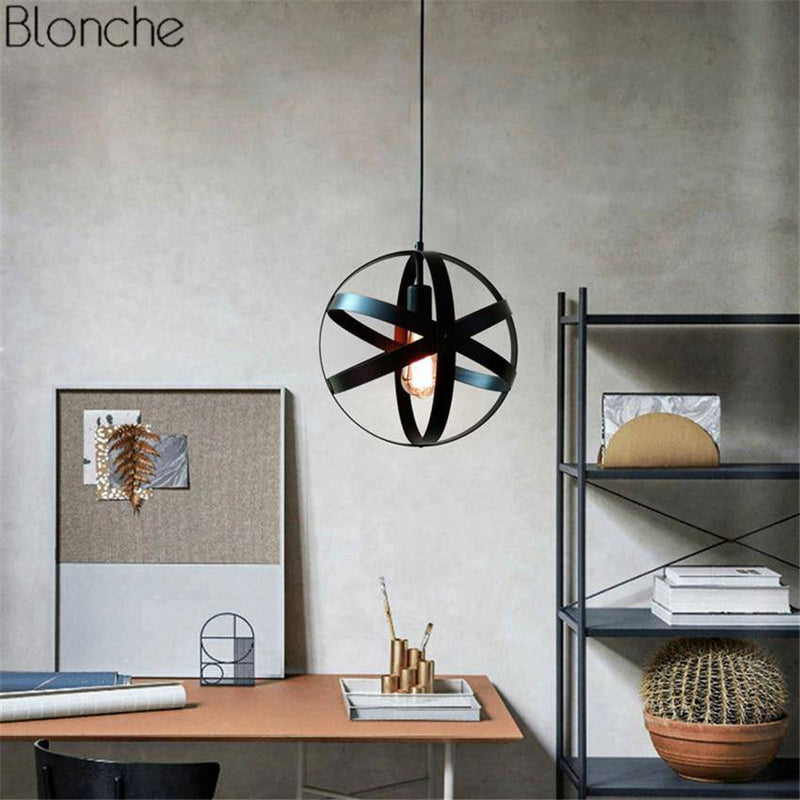 pendant light Vintage black rounded metal cage