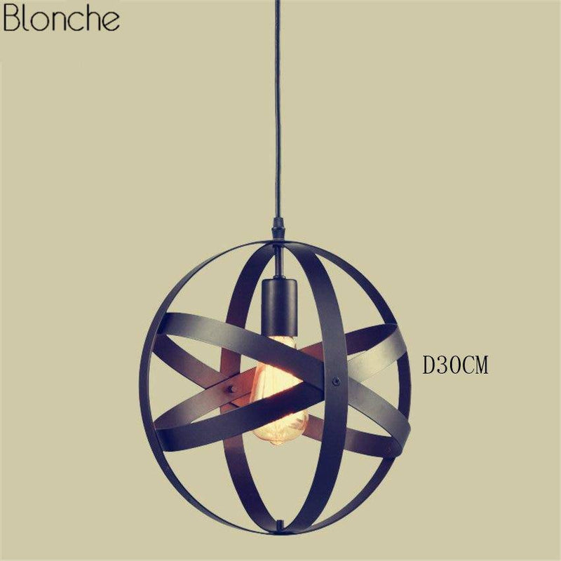 pendant light Vintage black rounded metal cage