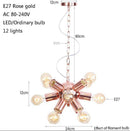 Lustre design LED en métal rose gold avec plusieurs lampes Fly