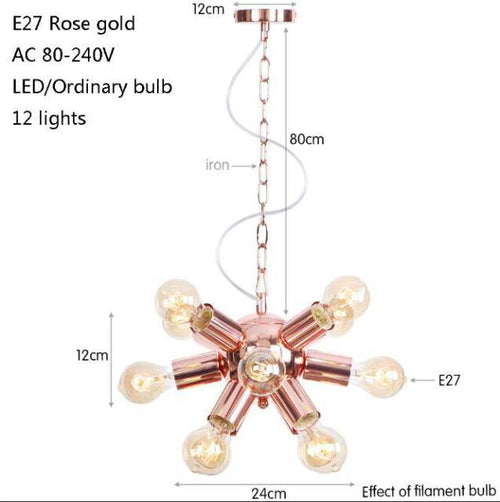 Lustre design LED en métal rose gold avec plusieurs lampes Fly - vue 6 sur 9