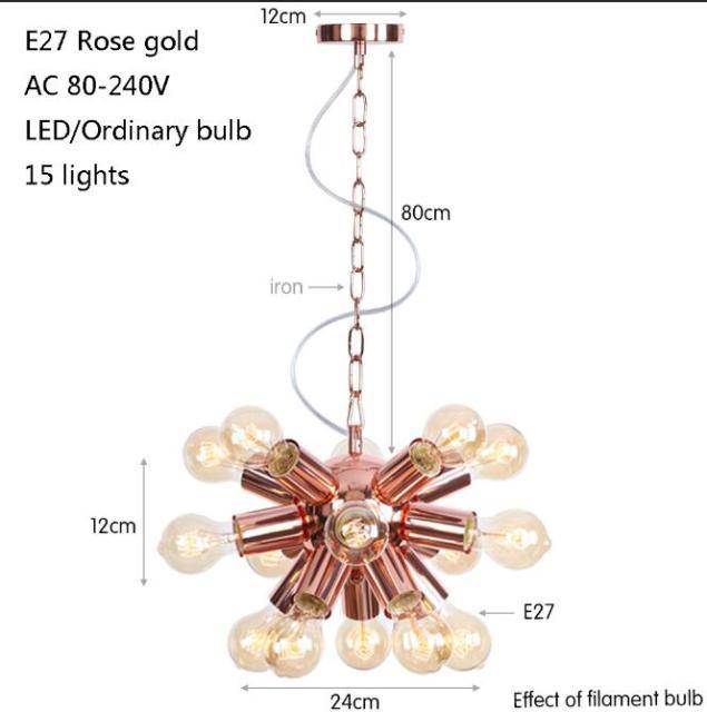 Lustre design LED en métal rose gold avec plusieurs lampes Fly - vue 8 sur 9
