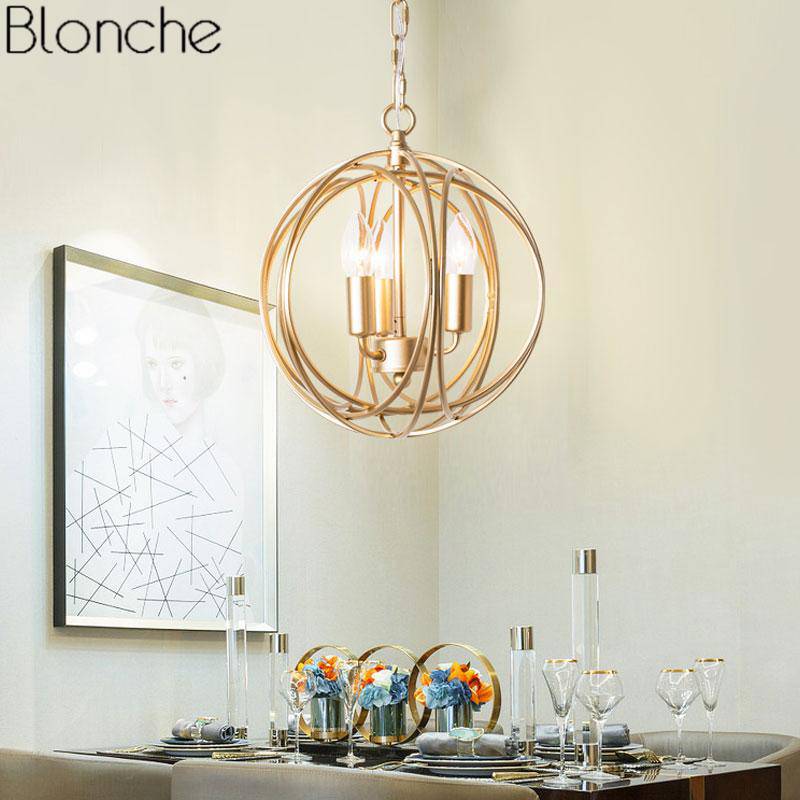 pendant light gold-plated spherical cage Country