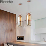 Suspension design en verre et métal rose gold Loft