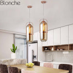 Suspension design en verre et métal rose gold Loft