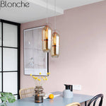 Suspension design en verre et métal rose gold Loft