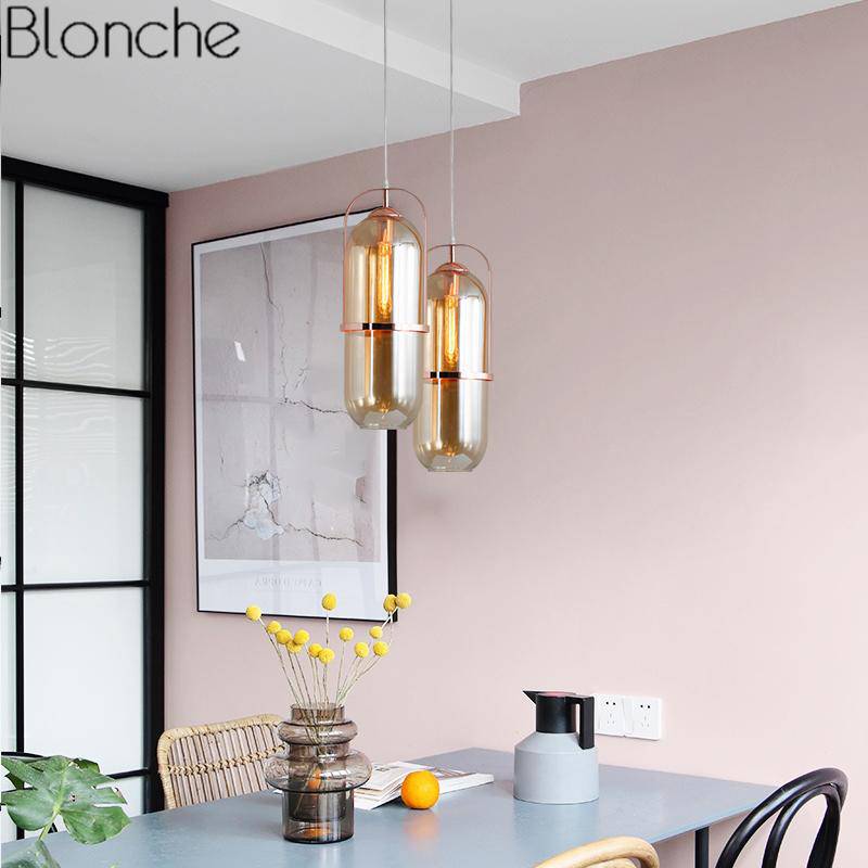pendant light design in glass and metal gold Loft