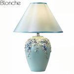 Lampe de chevet à poser avec abat-jour et base fleuri colorée