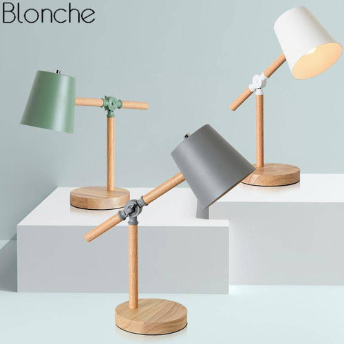 Lampe à poser en bois ajustable avec abat-jour coloré - vue 3 sur 10