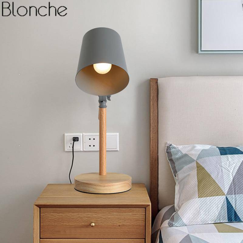 Lampe à poser en bois ajustable avec abat-jour coloré - vue 4 sur 10