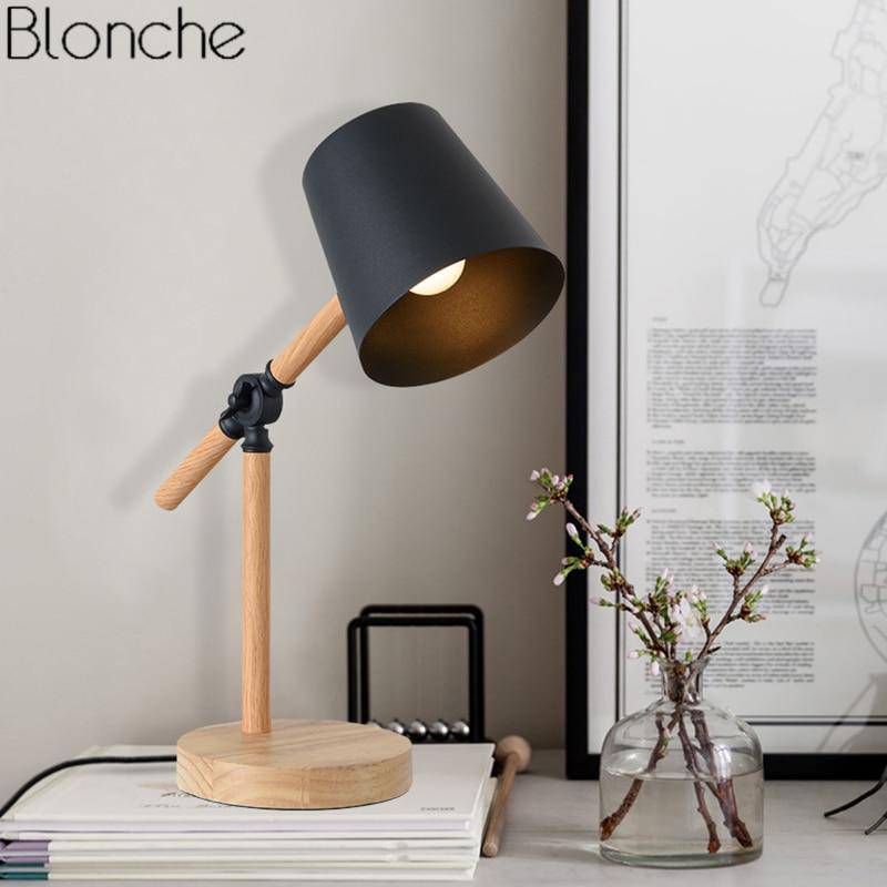 Lampe à poser en bois ajustable avec abat-jour coloré - vue 5 sur 10