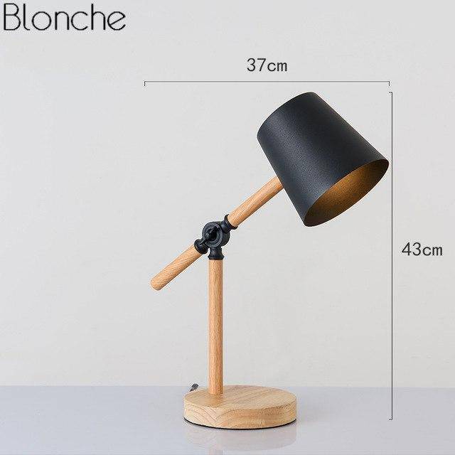Lámpara de mesa de madera regulable con pantalla de color