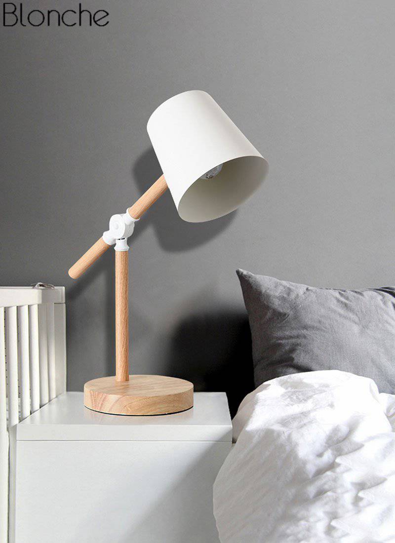 Lampe à poser en bois ajustable avec abat-jour coloré - vue 8 sur 10