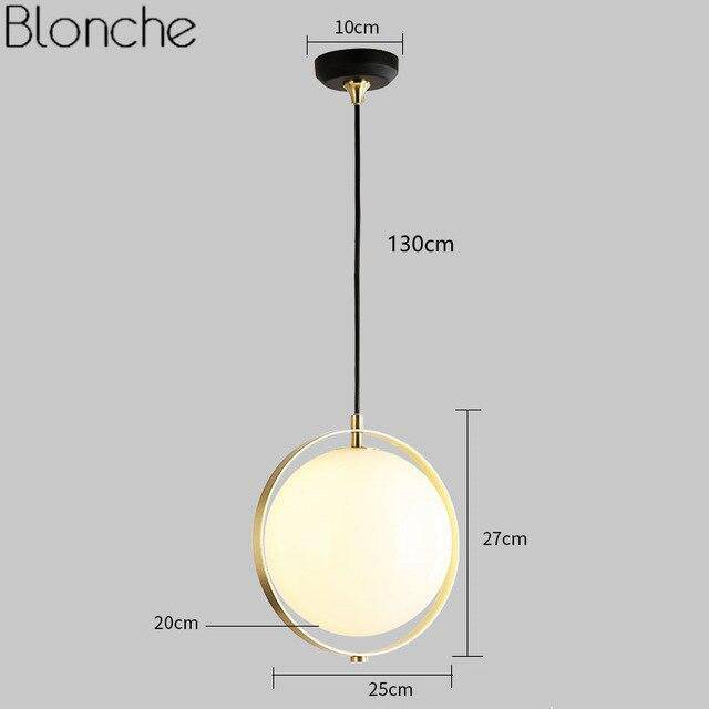 Suspension design LED boule en verre dans cercle doré