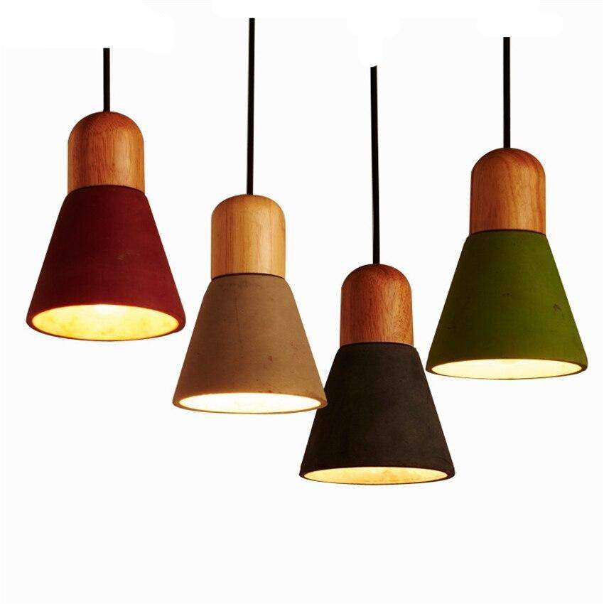 Suspension moderne LED en bois et ciment coloré Loft - vue 3 sur 2