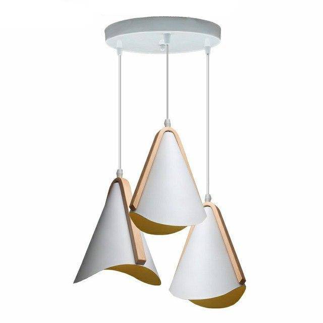 Lámpara de suspensión design en metal blanco y madera nórdica
