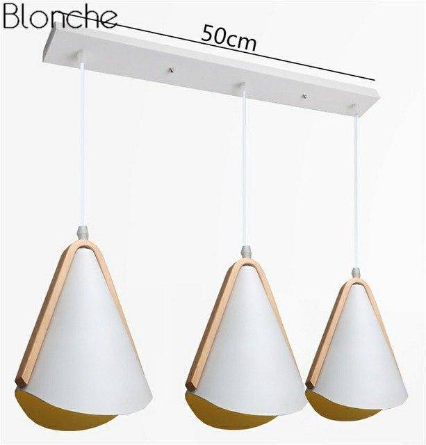 Lámpara de suspensión design en metal blanco y madera nórdica