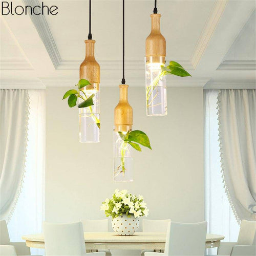 Suspension LED en bois avec plante et réservoir d'eau Bottle - vue 9 sur 8