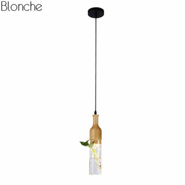 pendant light Wooden LED with plant and water tank Bottle