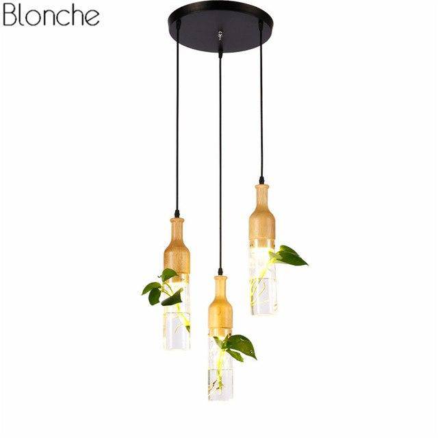 Suspension LED en bois avec plante et réservoir d'eau Bottle