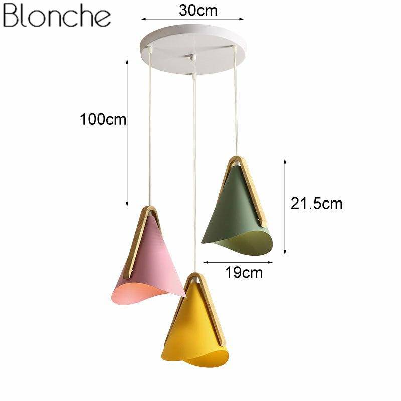 pendant light Nordic LED wood and metal cone