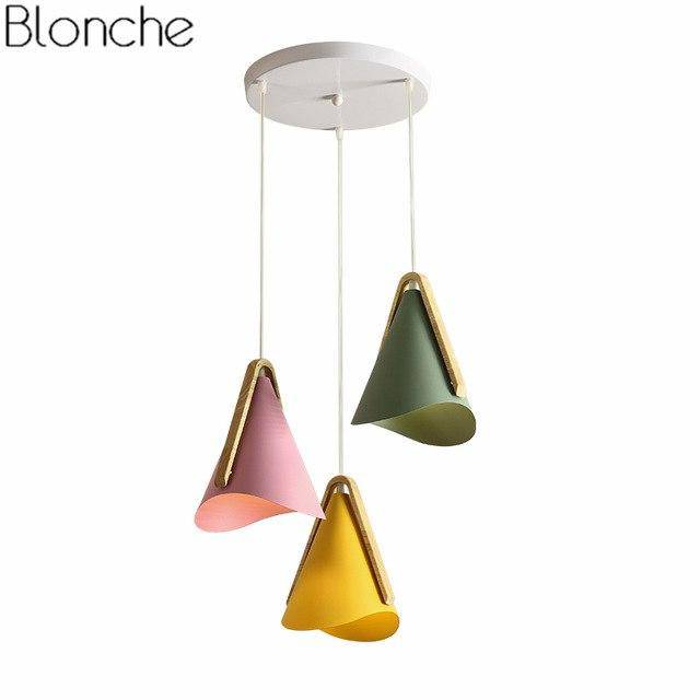 pendant light Nordic LED wood and metal cone