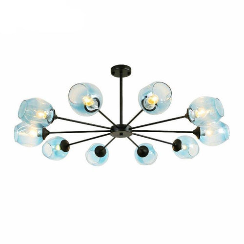 Lustre design LED en métal avec plusieurs abat-jours en verre coloré - vue 3 sur 4