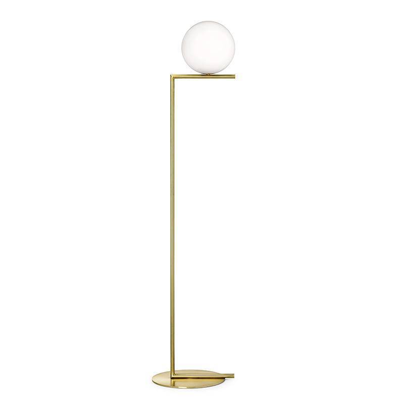 design lámpara de pie LED dorada con bola de cristal