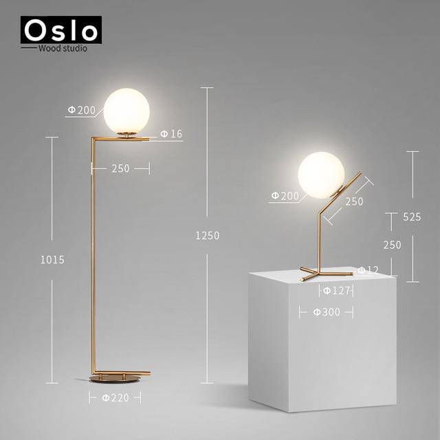 Floor lamp gold LED design with glass ball