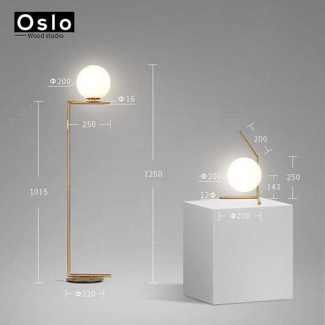 Floor lamp gold LED design with glass ball