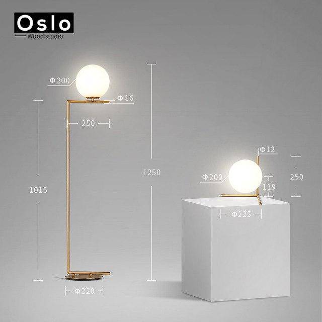 Floor lamp gold LED design with glass ball