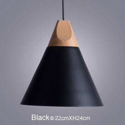 pendant light LED wood and aluminum cone shape