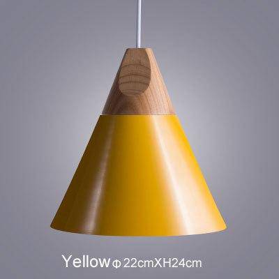 pendant light LED wood and aluminum cone shape