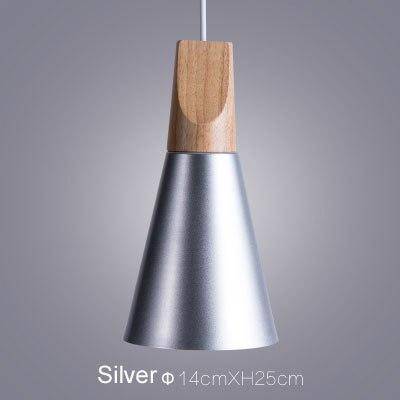 pendant light LED wood and aluminum cone shape