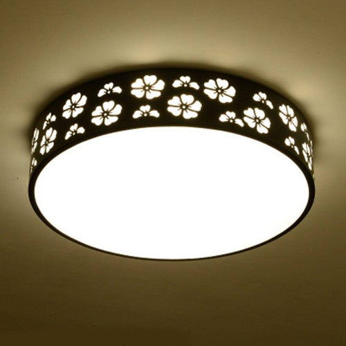 Plum round LED ceiling light with flowers