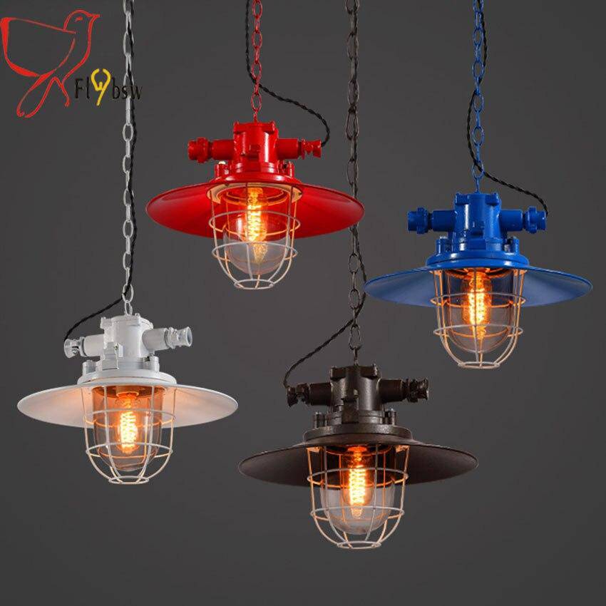 Suspension en métal colorée avec cage style industriel 34cm - vue 3 sur 6